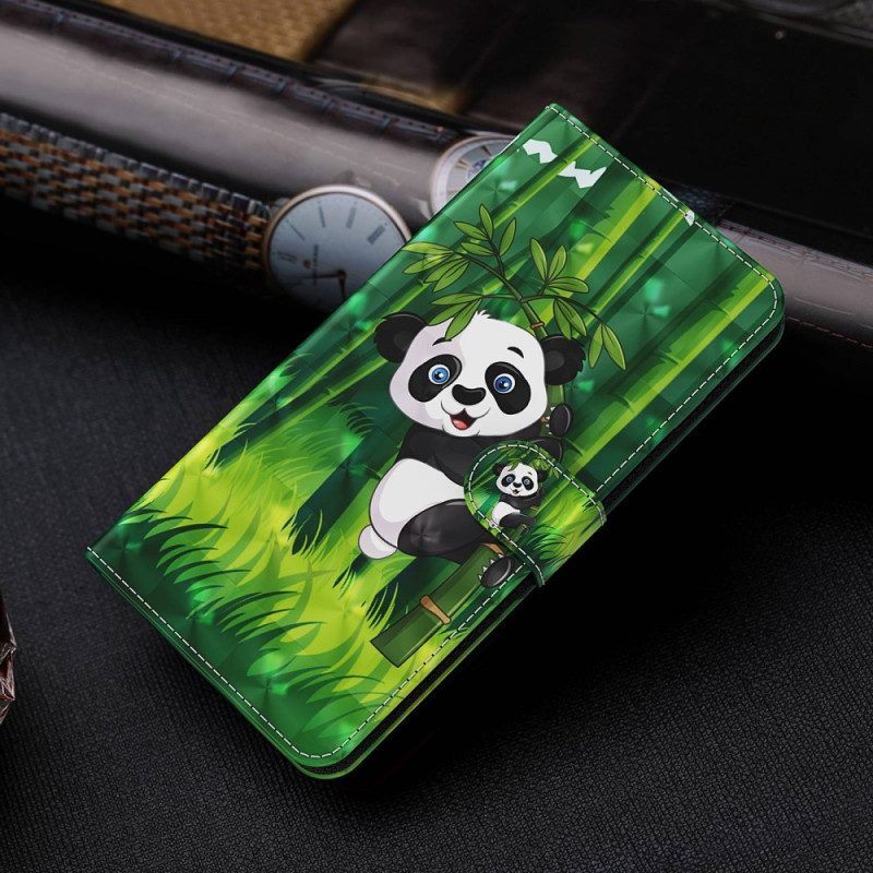 Folio-hoesje voor Samsung Galaxy A14 / A14 5G Panda Love Met Sleutelkoord