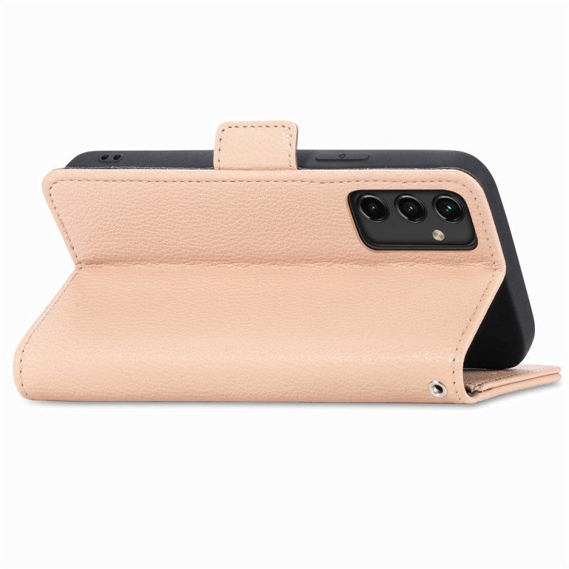 Folio-hoesje voor Samsung Galaxy A14 / A14 5G Strappy Litchi Lederen Stijl