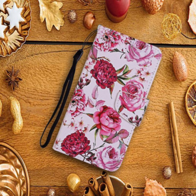 Folio-hoesje voor Samsung Galaxy A52 4G / A52 5G / A52s 5G Meesterlijke Bloemen Met Riem