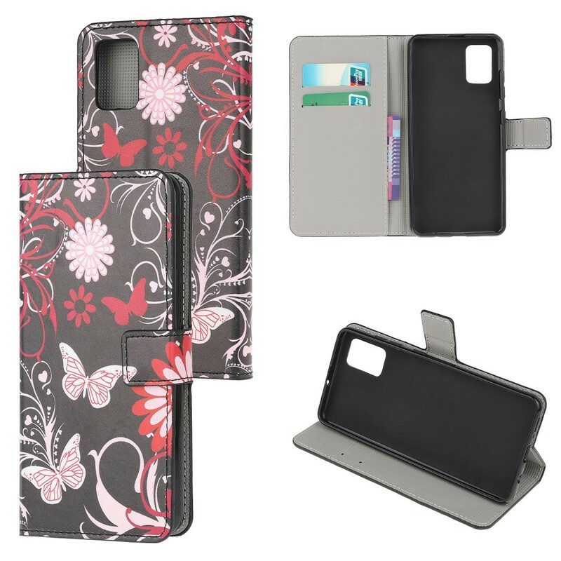 Folio-hoesje voor Samsung Galaxy A52 4G / A52 5G / A52s 5G Vlinders En Bloemen