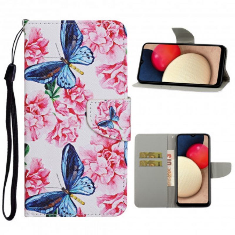 Folio-hoesje voor Samsung Galaxy A52 4G / A52 5G / A52s 5G Vlinders Floral Lanyard