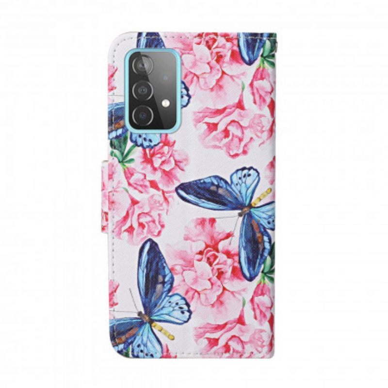 Folio-hoesje voor Samsung Galaxy A52 4G / A52 5G / A52s 5G Vlinders Floral Lanyard