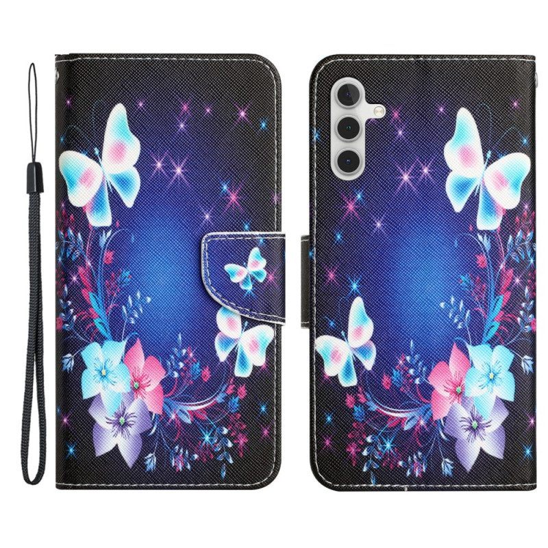 Folio-hoesje voor Samsung Galaxy A54 5G Met Ketting Fairy Vlinders Met Lanyard