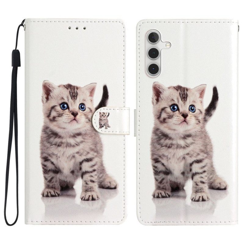 Folio-hoesje voor Samsung Galaxy A54 5G Met Ketting Mooi Katje Met Riem