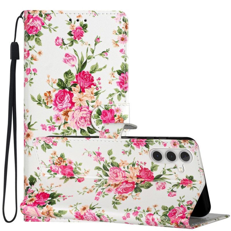 Folio-hoesje voor Samsung Galaxy A54 5G Met Ketting Riem Liberty Bloemen