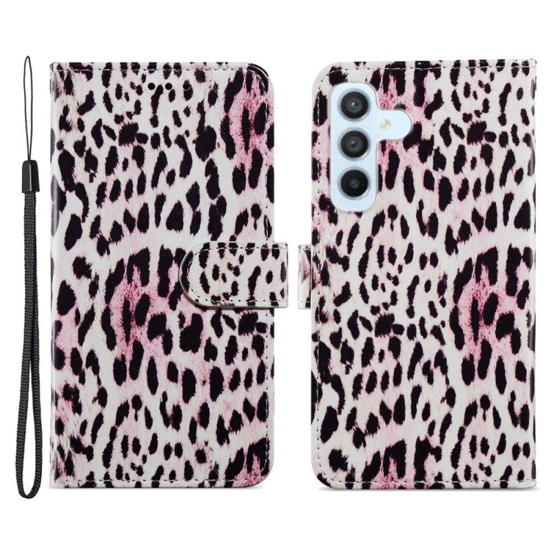 Folio-hoesje voor Samsung Galaxy A54 5G Met Ketting Strappy Leopard-stijl