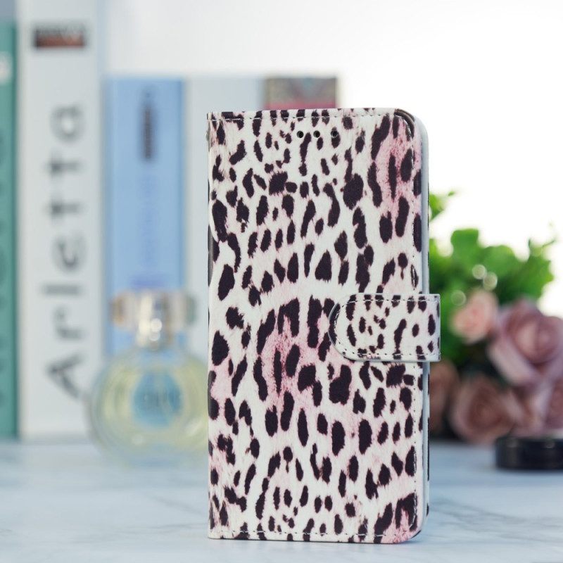 Folio-hoesje voor Samsung Galaxy A54 5G Met Ketting Strappy Leopard-stijl