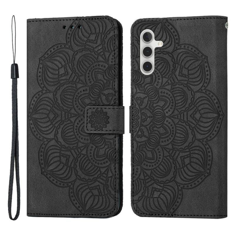 Folio-hoesje voor Samsung Galaxy A54 5G Met Ketting Strappy Mandala-afdruk