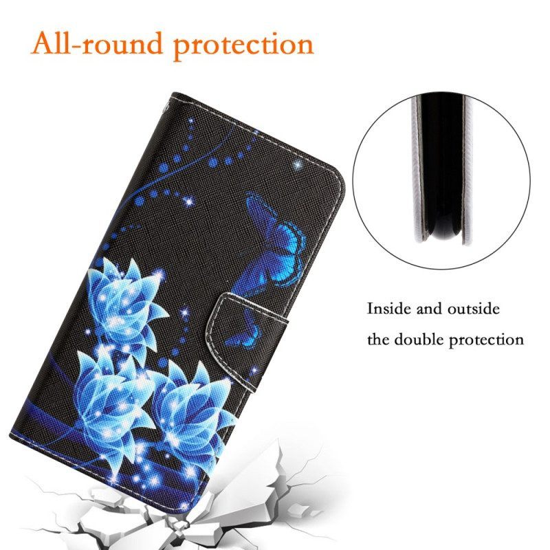 Folio-hoesje voor Samsung Galaxy A54 5G Met Ketting Vlinders 's Nachts Strappy