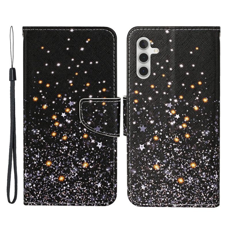 Folio-hoesje voor Samsung Galaxy A54 5G Met Ketting Zwarte Onderkant En Glitterbandjes