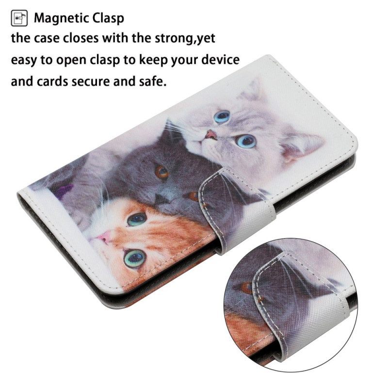 Folio-hoesje voor Samsung Galaxy A54 5G Tales Of Cats Met Lanyard