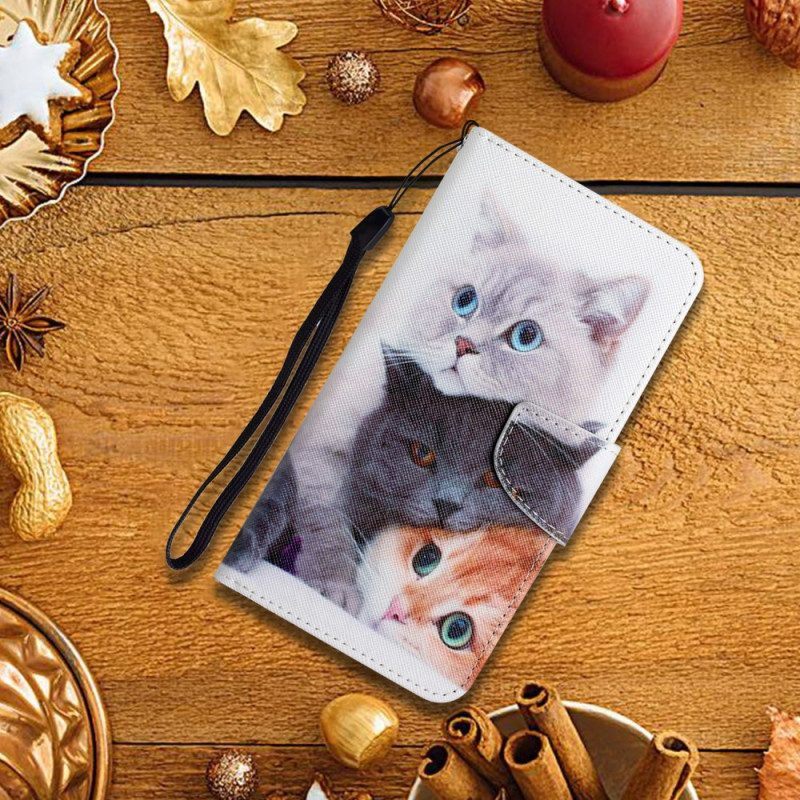 Folio-hoesje voor Samsung Galaxy A54 5G Tales Of Cats Met Lanyard