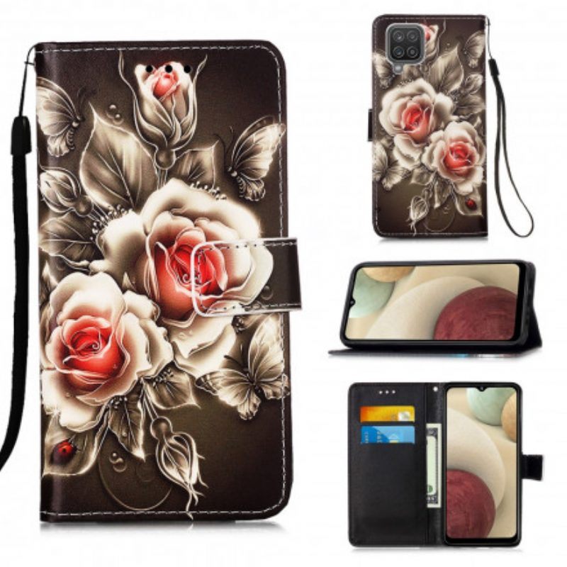 Folio-hoesje voor Samsung Galaxy M12 / A12 Gouden Rozen