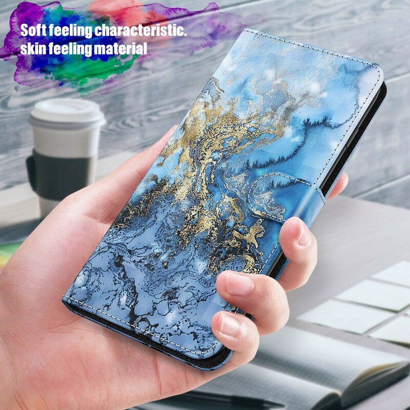 Folio-hoesje voor Samsung Galaxy M12 / A12 Lichtpunt Marmer Design Met Lanyard