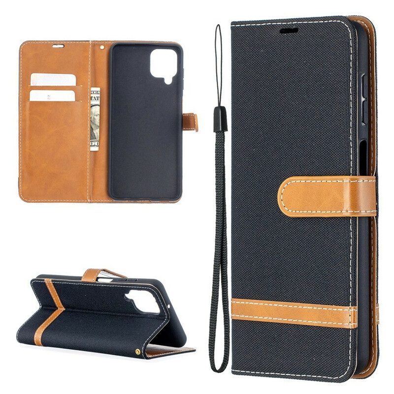 Folio-hoesje voor Samsung Galaxy M12 / A12 Met Ketting Band Van Stof En Leereffect