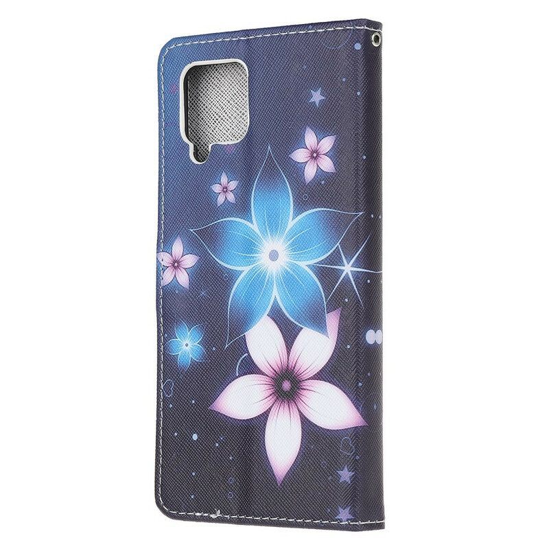 Folio-hoesje voor Samsung Galaxy M12 / A12 Met Ketting Maanband Bloemen