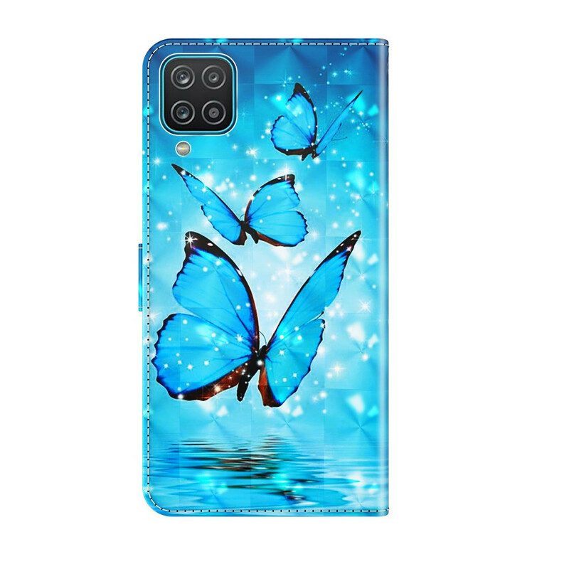 Folio-hoesje voor Samsung Galaxy M12 / A12 Vliegende Blauwe Vlinders