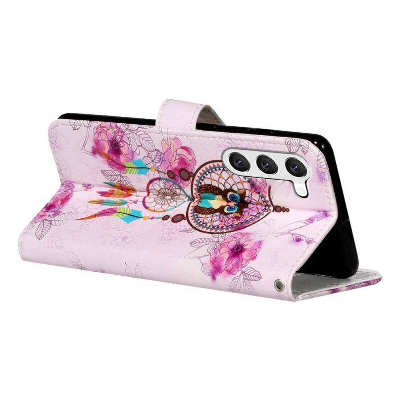 Folio-hoesje voor Samsung Galaxy S23 5G Met Ketting Uil Dromenvanger Met Riem