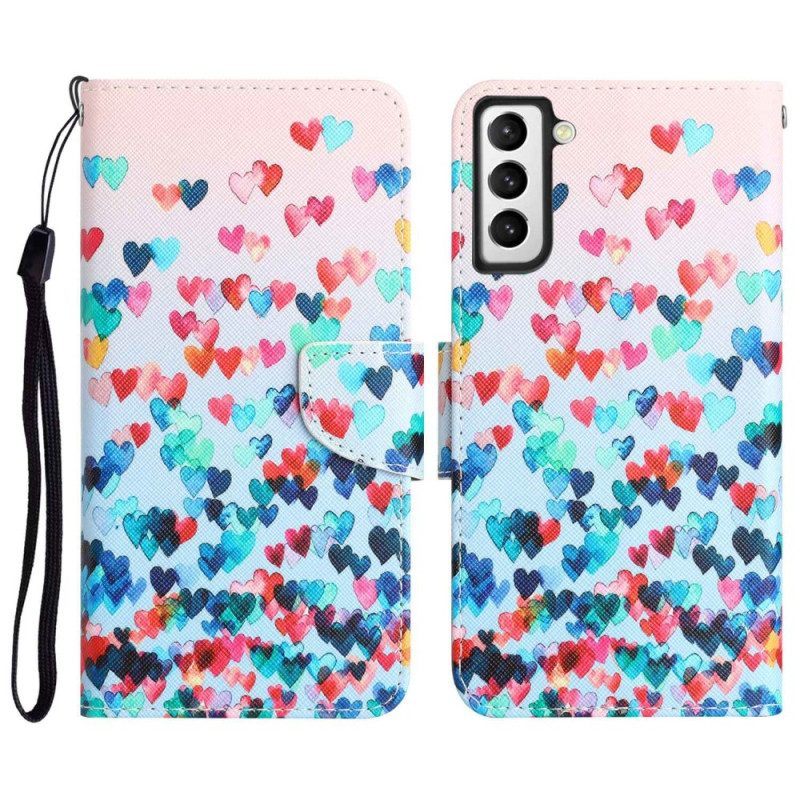 Folio-hoesje voor Samsung Galaxy S23 Plus 5G Met Ketting Alleen Harten Met Bandjes