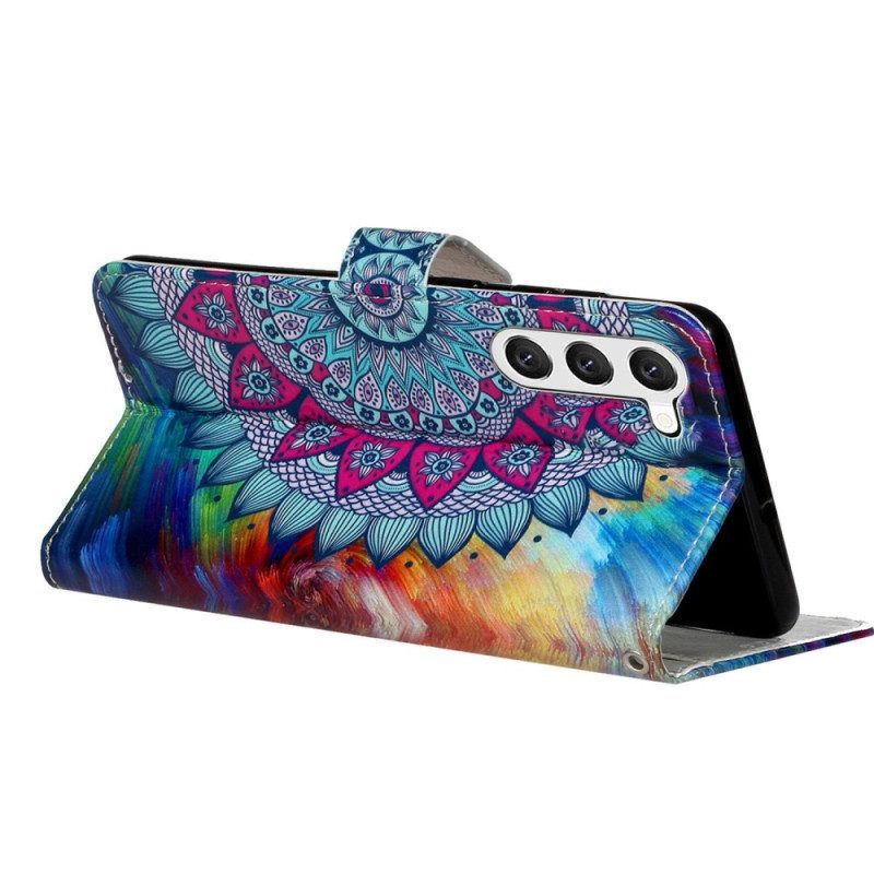 Folio-hoesje voor Samsung Galaxy S23 Plus 5G Met Ketting Kleurrijke Strappy Mandala