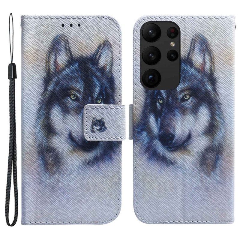 Folio-hoesje voor Samsung Galaxy S23 Ultra 5G Aquarel Wolf