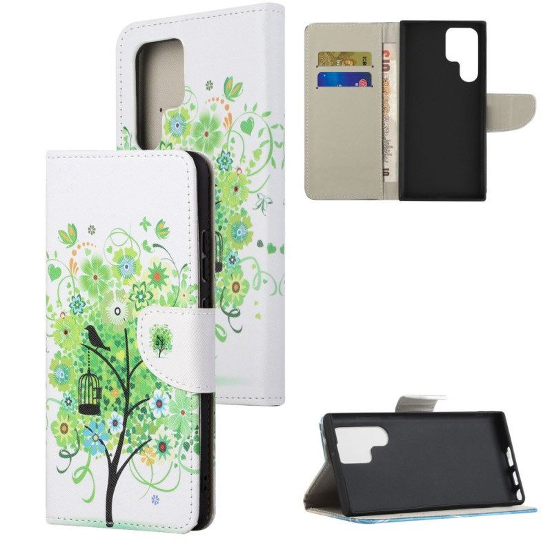 Folio-hoesje voor Samsung Galaxy S23 Ultra 5G Boom Met Groen Blad