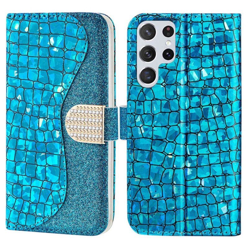 Folio-hoesje voor Samsung Galaxy S23 Ultra 5G Krokodil Diamanten