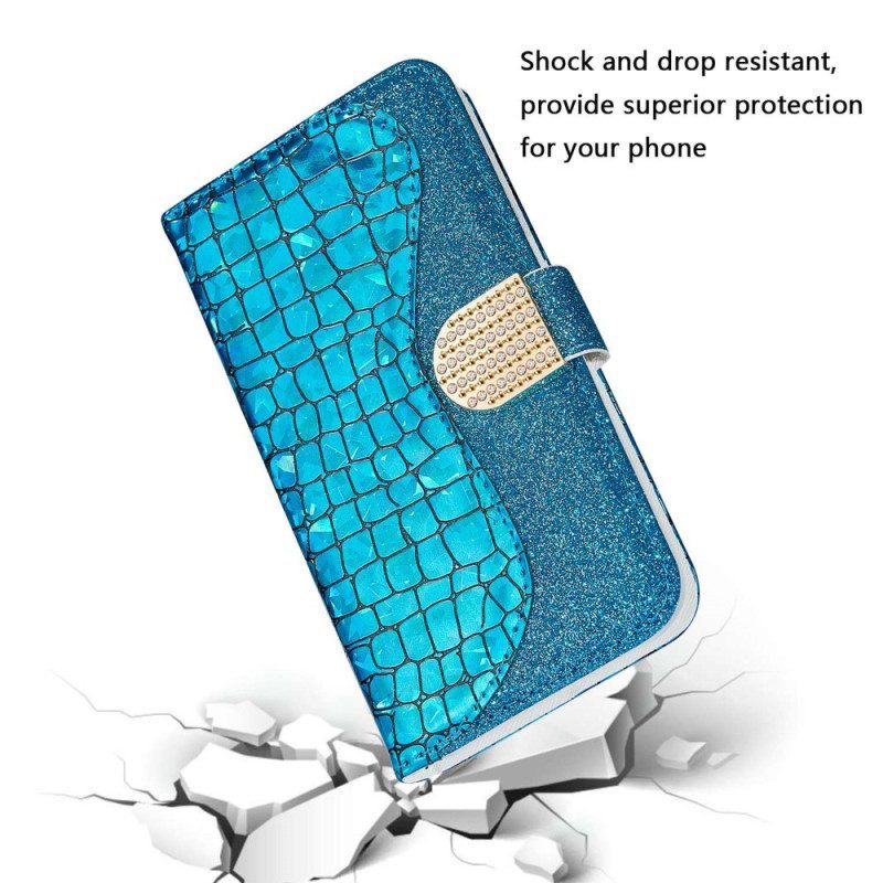 Folio-hoesje voor Samsung Galaxy S23 Ultra 5G Krokodil Diamanten