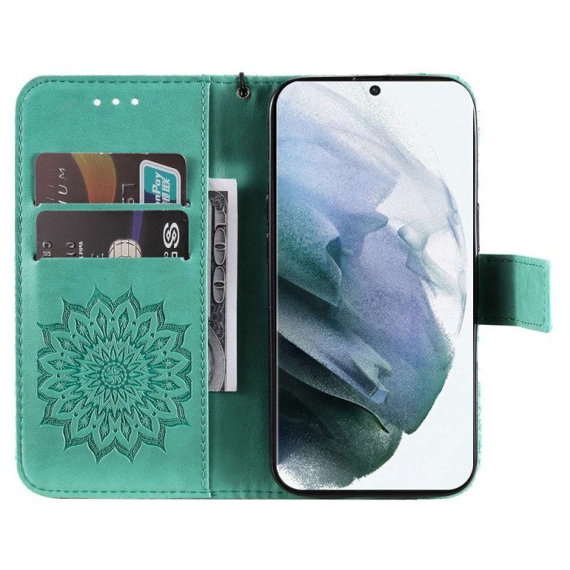 Folio-hoesje voor Samsung Galaxy S23 Ultra 5G Mandala Zon Met Lanyard