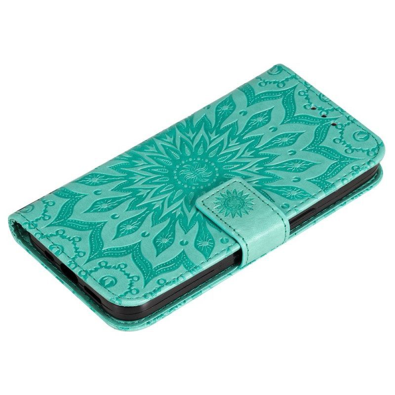 Folio-hoesje voor Samsung Galaxy S23 Ultra 5G Mandala Zon Met Lanyard