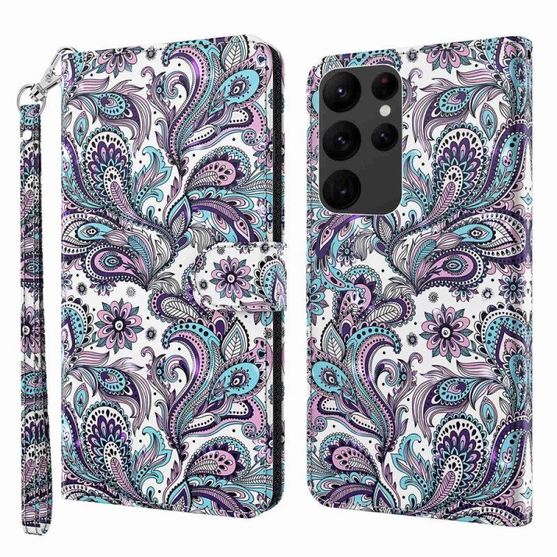 Folio-hoesje voor Samsung Galaxy S23 Ultra 5G Met Ketting Paisley-patroon Met Bandjes