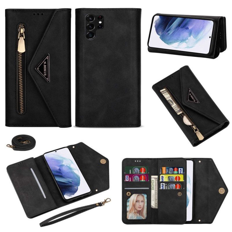 Folio-hoesje voor Samsung Galaxy S23 Ultra 5G Multi-kaarten Met Lanyard En Schouderband