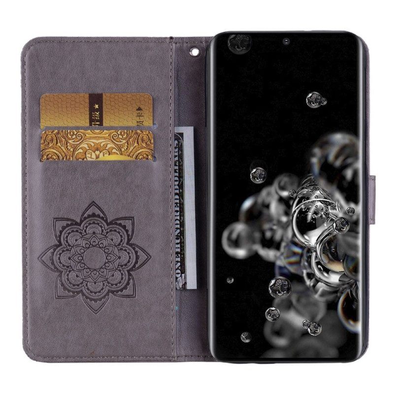 Folio-hoesje voor Samsung Galaxy S23 Ultra 5G Uil Mandala En Lanyard