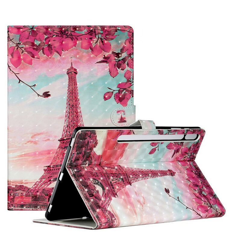 Folio-hoesje voor Samsung Galaxy Tab S8 Plus / Tab S7 Plus Bloemen Eiffeltoren