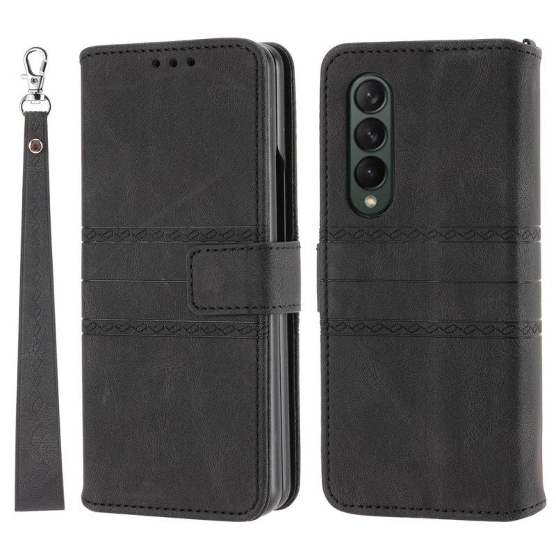 Folio-hoesje voor Samsung Galaxy Z Fold 4 Riempatroon Van Imitatieleer