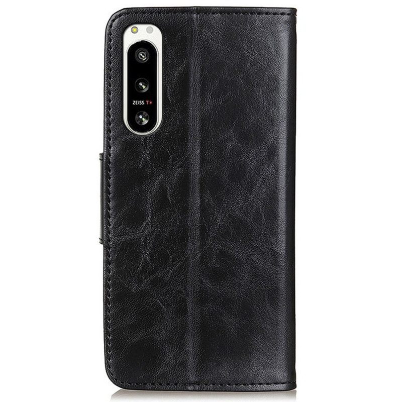 Folio-hoesje voor Sony Xperia 5 IV Gespleten Lederen Vintage Sluiting