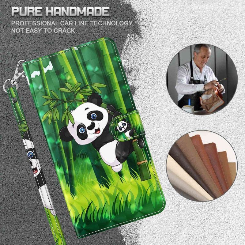 Folio-hoesje voor Sony Xperia 5 IV Met Ketting Bamboe Panda Met Lanyard