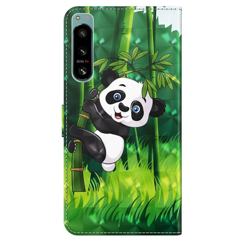 Folio-hoesje voor Sony Xperia 5 IV Met Ketting Bamboe Panda Met Lanyard