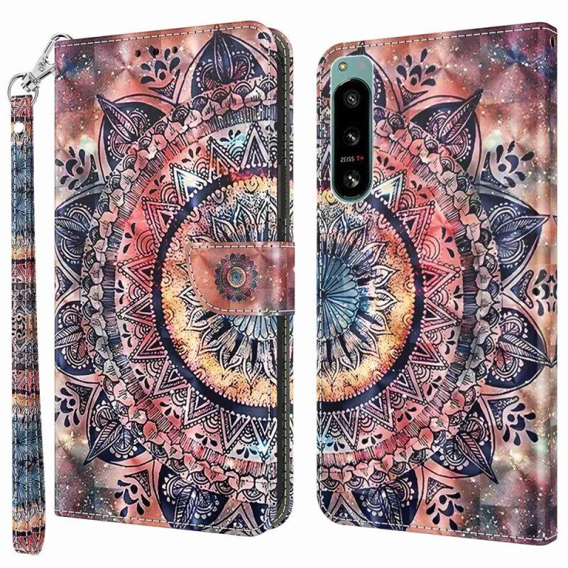 Folio-hoesje voor Sony Xperia 5 IV Met Ketting Kleurrijke Strappy Mandala