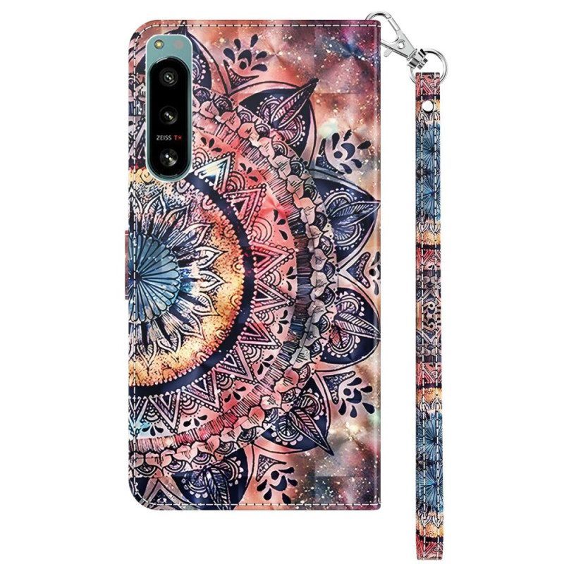 Folio-hoesje voor Sony Xperia 5 IV Met Ketting Kleurrijke Strappy Mandala