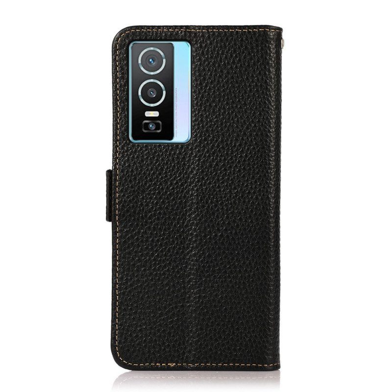 Folio-hoesje voor Vivo Y76 5G Lychee Leer Khazneh Rfid