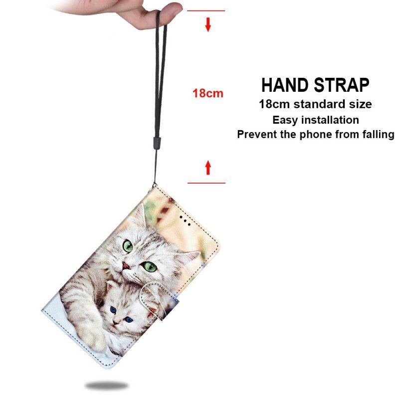 Folio-hoesje voor Xiaomi 12 / 12X Met Ketting Strappy Cat-familie