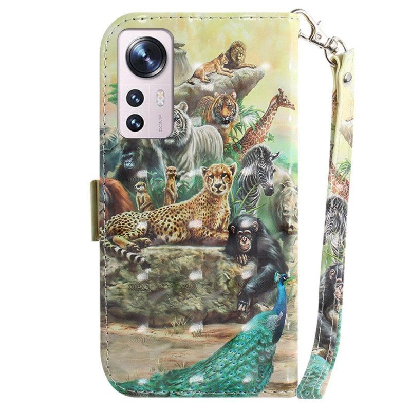 Folio-hoesje voor Xiaomi 12 / 12X Met Ketting String Safari Dieren