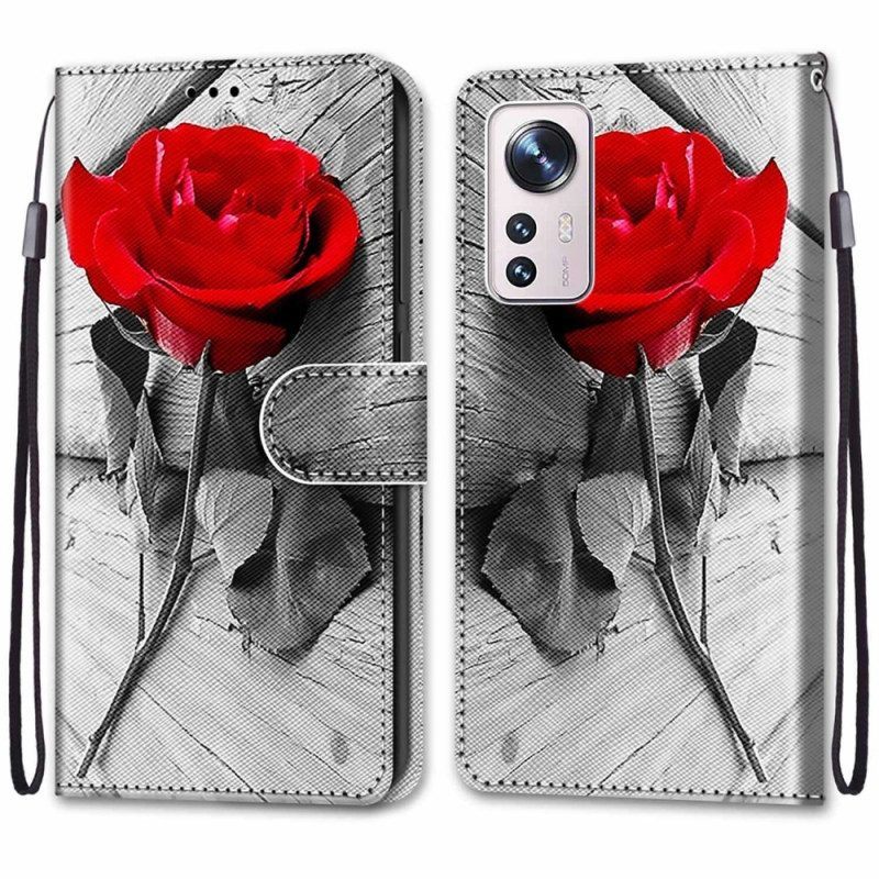 Folio-hoesje voor Xiaomi 12 / 12X Mooie Bloemen Met Riem