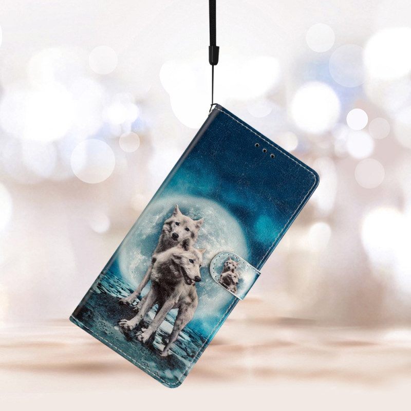 Folio-hoesje voor Xiaomi 12 Lite Met Ketting Lanyard Wolf