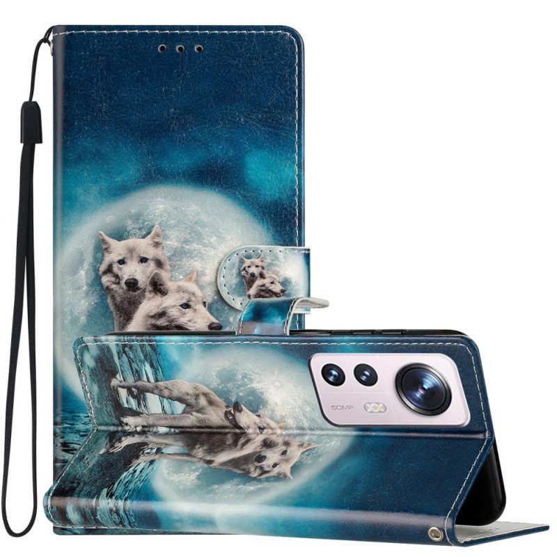 Folio-hoesje voor Xiaomi 12 Lite Met Ketting Lanyard Wolf