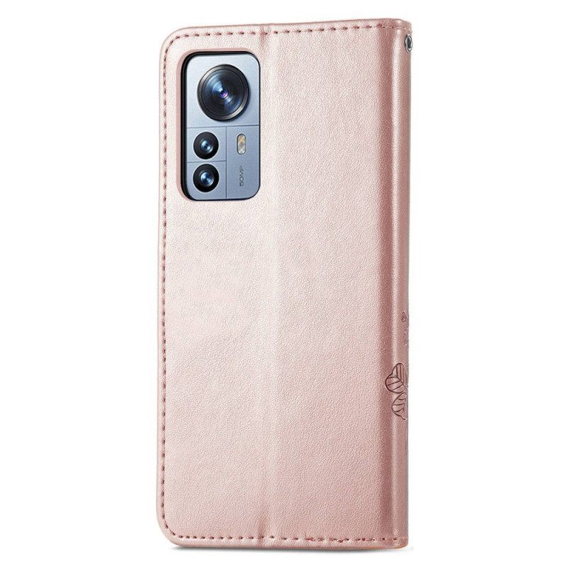 Folio-hoesje voor Xiaomi 12T / 12T Pro Met Ketting Bloemen Met Kleine Bandjes