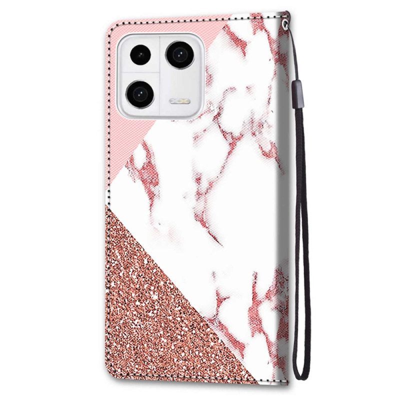 Folio-hoesje voor Xiaomi 13 Marmer En Glitterdriehoek