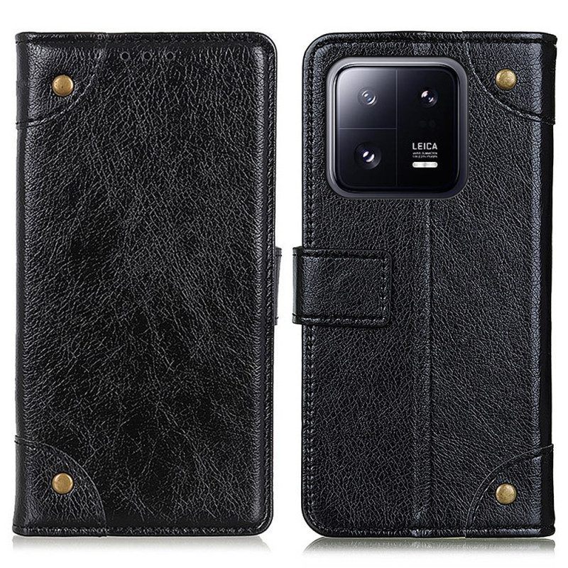 Folio-hoesje voor Xiaomi 13 Pro Stijl Nappa Lederen Vintage Klinknagels