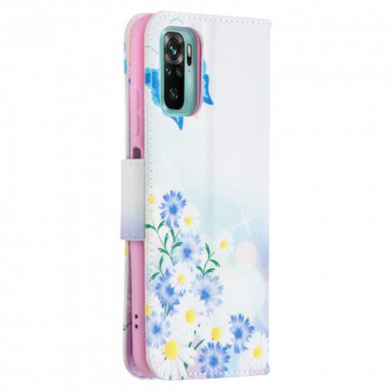 Folio-hoesje voor Xiaomi Redmi Note 10 / 10S Geschilderde Vlinders En Bloemen